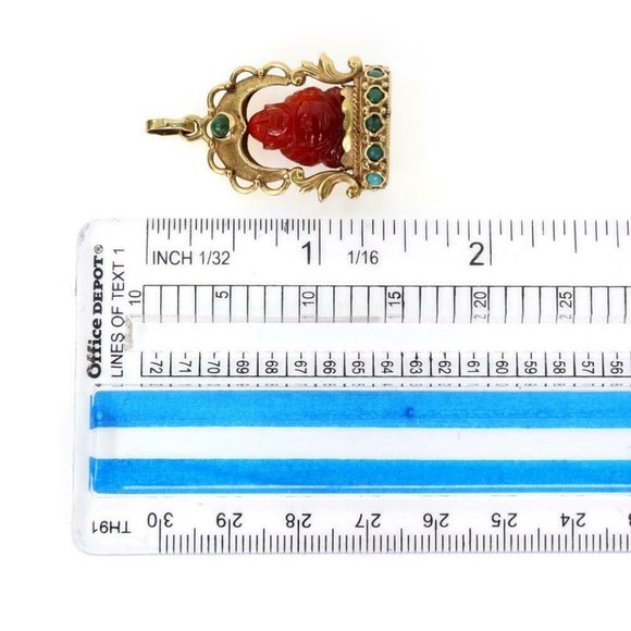 Vintage 18k YGold Jade Carnelian Buddah Pendant - Picture 4 of 4